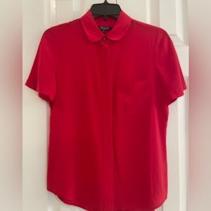 Red silk short sleeve Madewell blouse with Peter Pan collar, size X-Small